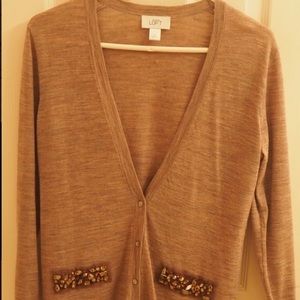 LOFT long sleeve, long dressy cardigan w/ detail